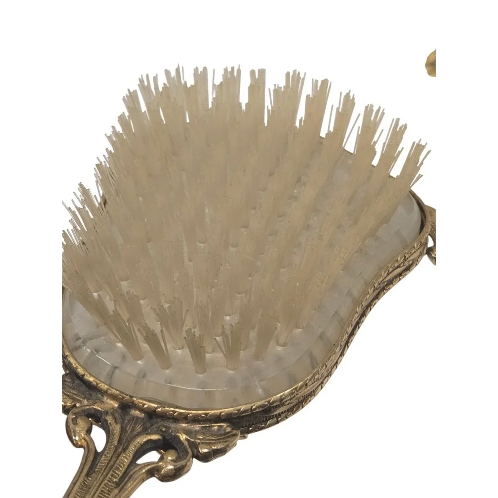 Antique 24kt Gold-Plated‎ Vanity Dresser Set with Hand Mirror and Brush